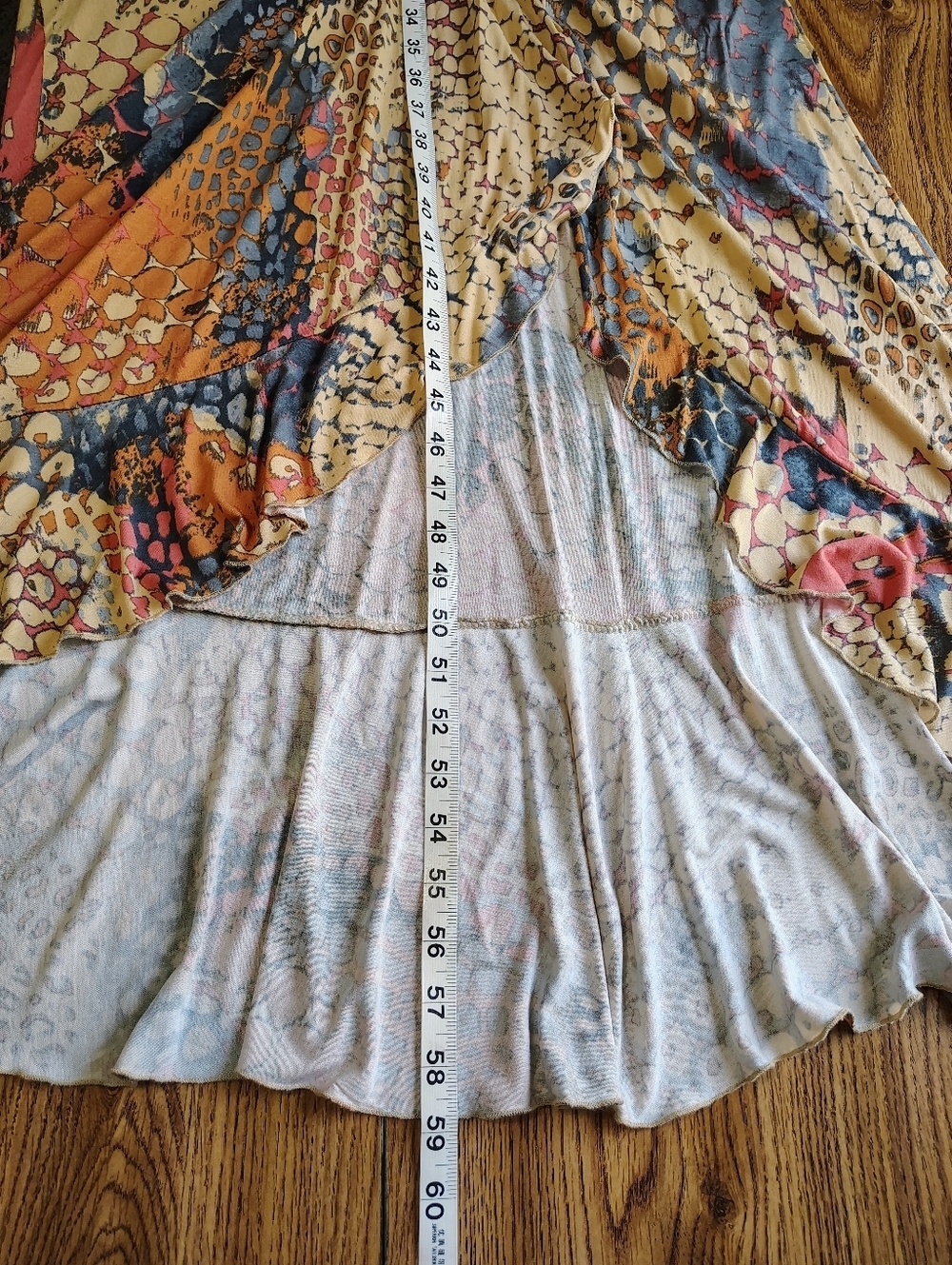 Lascana Maxi Dress — Multi-printed orange asymmetrical Ruffles side slit sz M. - Picture 14 of 16